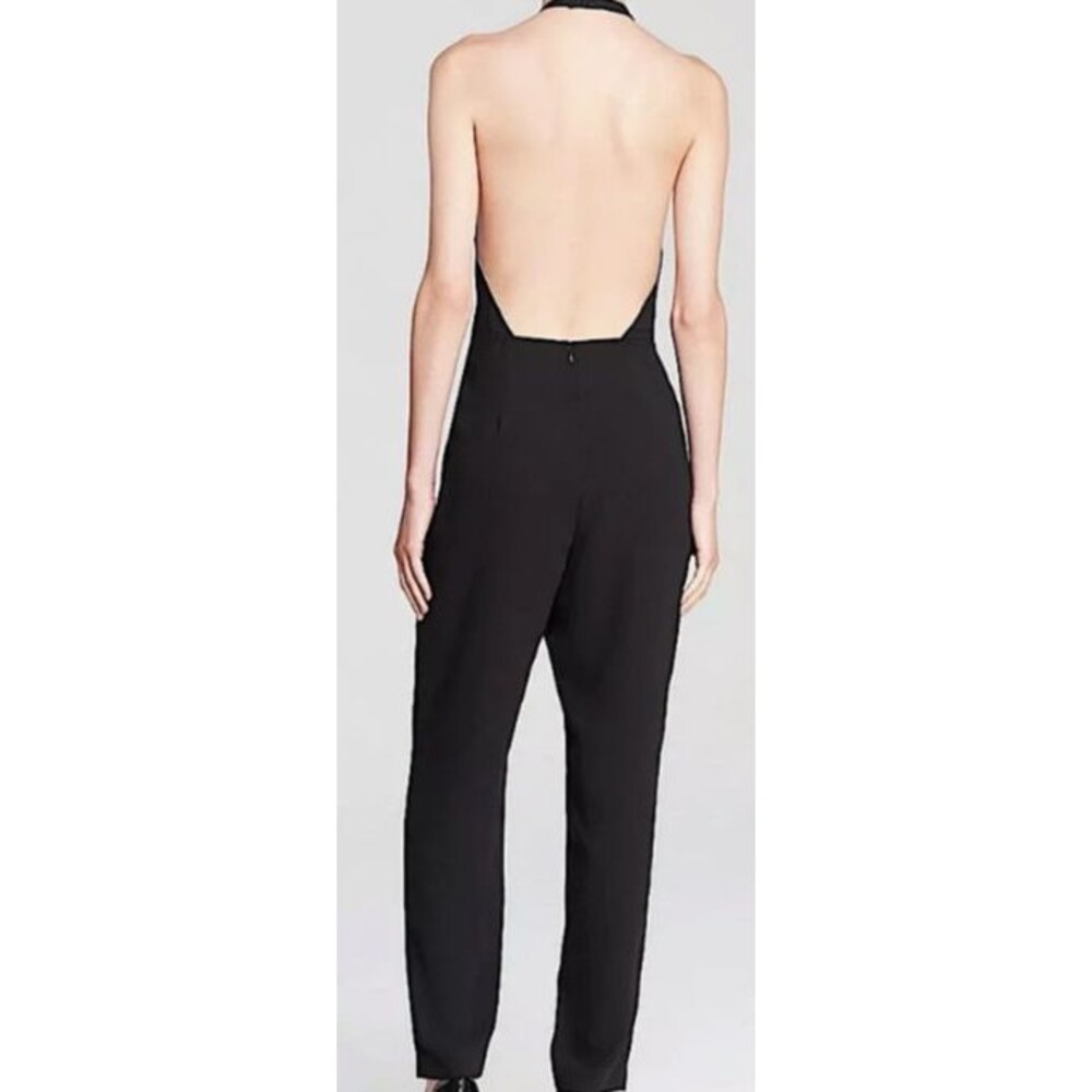New Guess Tuxedo Halter Jumpsuit Size 2 Black Ivory Crepe - Picture 6 of 7